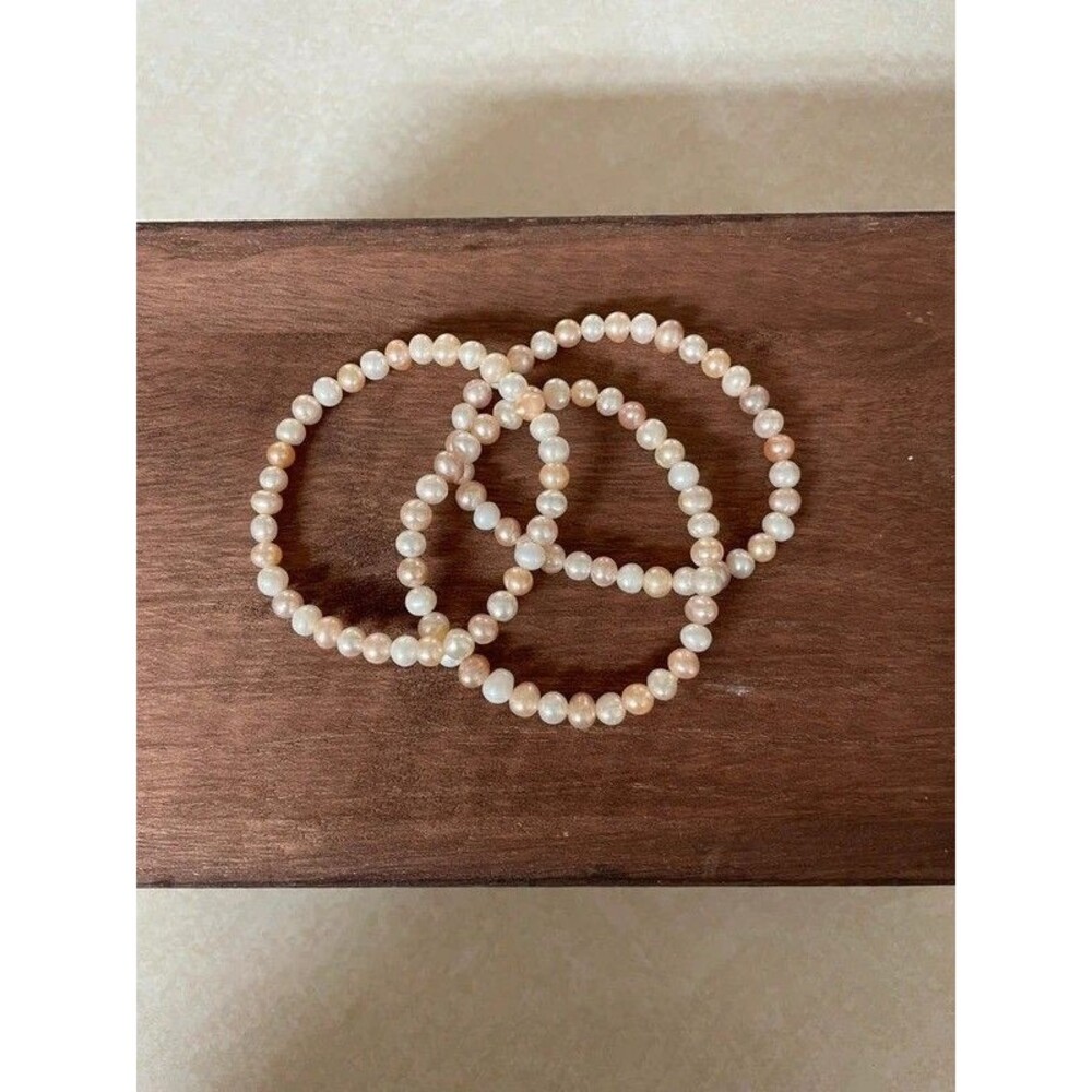 Set of 3 Freshwater Pearl Bracelets Stretch Stackable Jewelry Gift